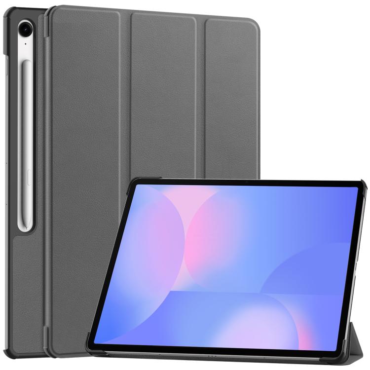 

For Samsung Galaxy Tab S10 FE+ Custer Pure Color 3-Fold Holder Smart Leather Tablet Case(Grey)