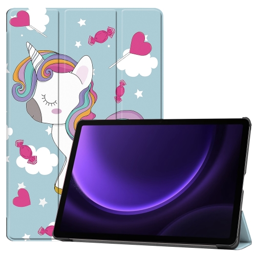 

For Samsung Galaxy Tab S9 FE Custer Painted 3-Fold Holder Smart Leather Tablet Case(Unicorn)