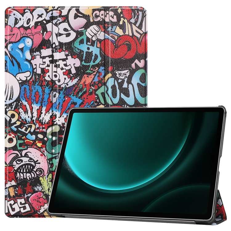 

For Samsung Galaxy Tab S9 FE+ Custer Painted 3-Fold Holder Smart Leather Tablet Case(Graffiti)