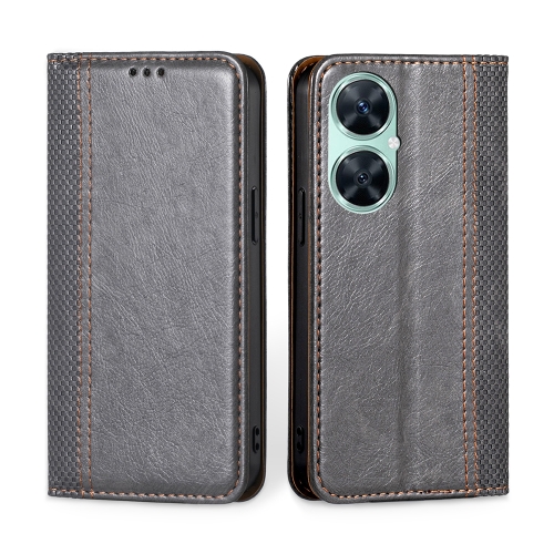 

For Huawei Enjoy 60 Pro / nova 11i Grid Texture Magnetic Flip Leather Phone Case(Grey)
