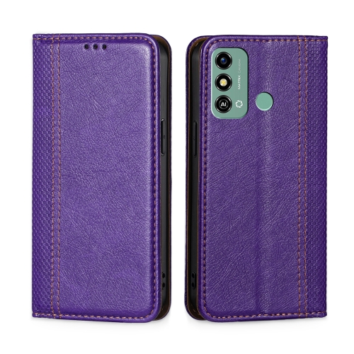 

For ZTE Blade A53 4G Grid Texture Magnetic Flip Leather Phone Case(Purple)