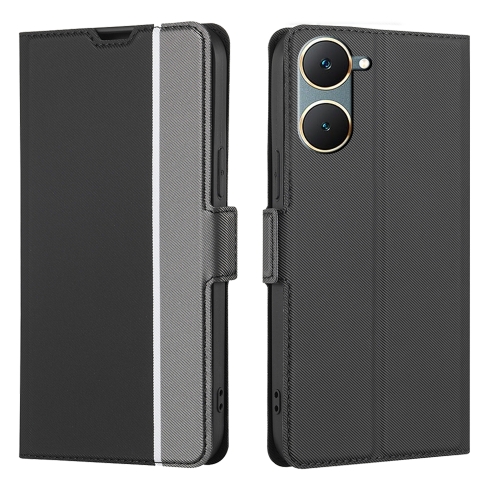 

For vivo Y03 4G Twill Texture Side Button Leather Phone Case(Black)