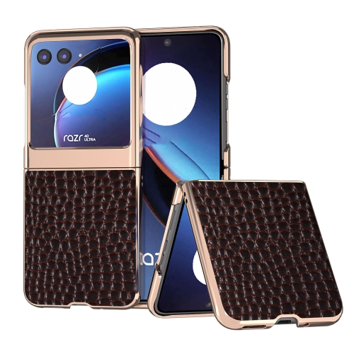 

For Motorola Razr 40 Ultra Crocodile Texture Genuine Leather Nano Electroplating Phone Case(Coffee)