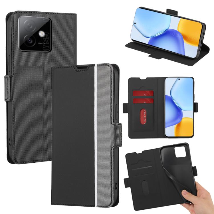 

For Honor X60 GT 5G Twill Texture Side Button Leather Phone Case(Black)