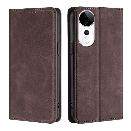 

For vivo S19 Pro Skin Feel Magnetic Leather Phone Case(Dark Brown)