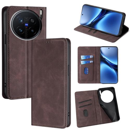 

For vivo X200 Pro 5G Skin Feel Magnetic Leather Phone Case(Dark Brown)