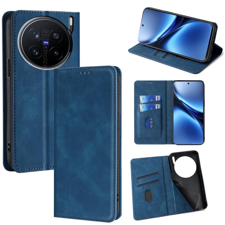 

For vivo X200 Pro 5G Skin Feel Magnetic Leather Phone Case(Blue)