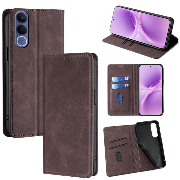 

For vivo V70 FE 5G Skin Feel Magnetic Leather Phone Case(Dark Brown)