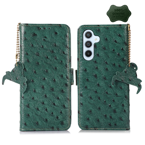 

For Samsung Galaxy S23 FE 5G Ostrich Pattern Genuine Leather RFID Phone Case(Green)
