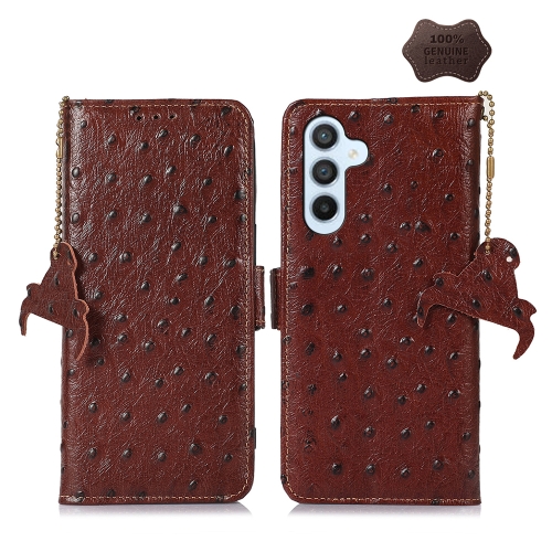 

For Samsung Galaxy S23 FE 5G Ostrich Pattern Genuine Leather RFID Phone Case(Coffee)