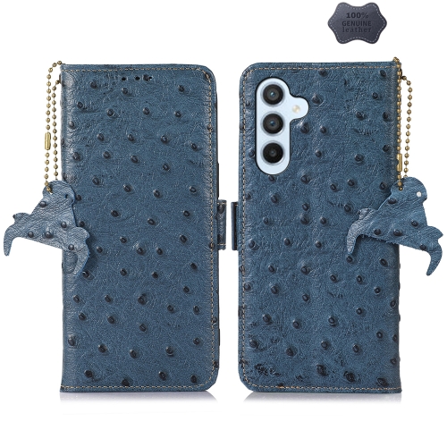 

For Samsung Galaxy S24 Ostrich Pattern Genuine Leather RFID Phone Case(Blue)