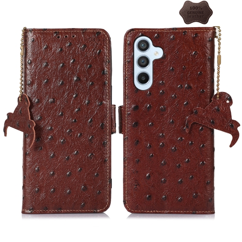 

For Samsung Galaxy S24 Ostrich Pattern Genuine Leather RFID Phone Case(Coffee)