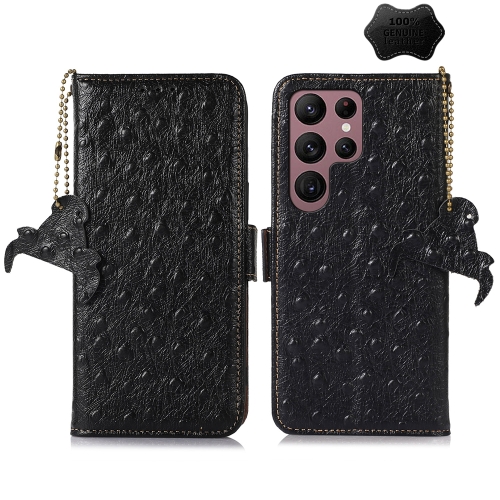 

For Samsung Galaxy S24 Ultra Ostrich Pattern Genuine Leather RFID Phone Case(Black)