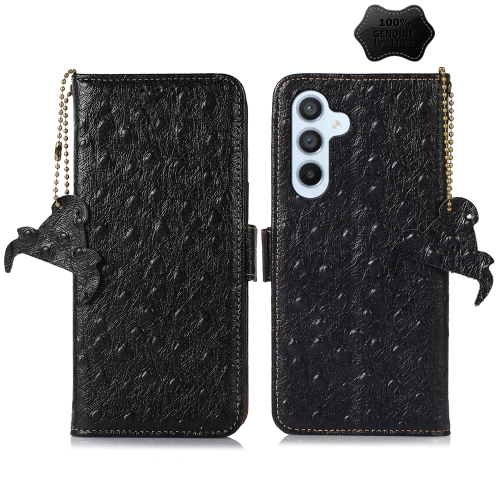 

For Samsung Galaxy A35 5G Ostrich Pattern Genuine Leather RFID Phone Case(Black)