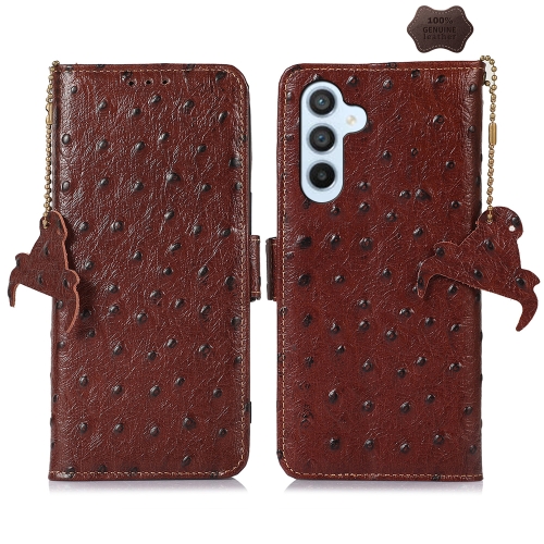 

For Samsung Galaxy A35 5G Ostrich Pattern Genuine Leather RFID Phone Case(Coffee)