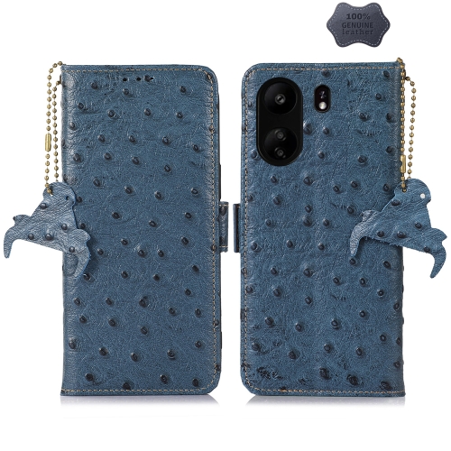 

For Samsung Galaxy A55 5G Ostrich Pattern Genuine Leather RFID Phone Case(Blue)