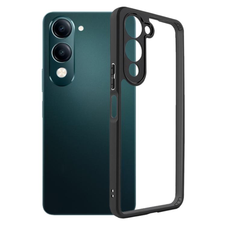 

For vivo Y29s 5G / Y04 4G Frosted TPU + Transparent PC Phone Case(Black)