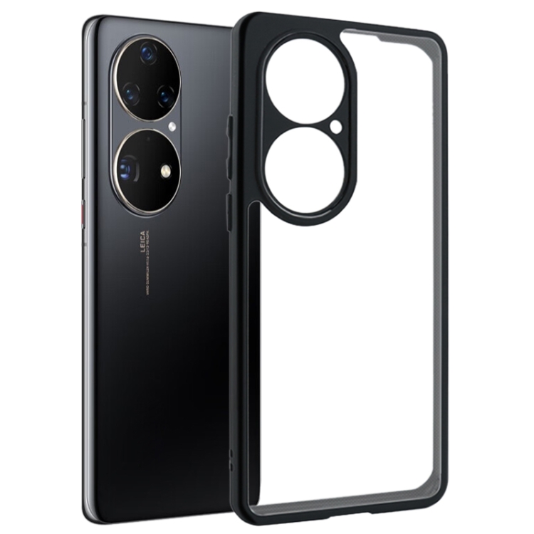 Huawei P50 Pro フロスト TPU + 透明 PC 電話ケース (ブラック)