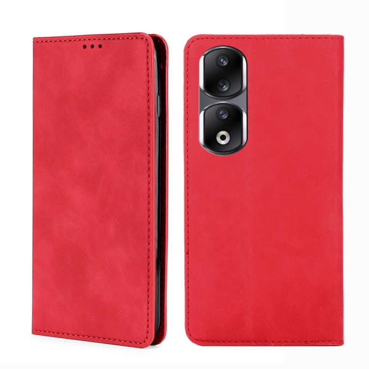 

For Honor 90 Pro 5G Skin Feel Magnetic Leather Phone Case(Red)