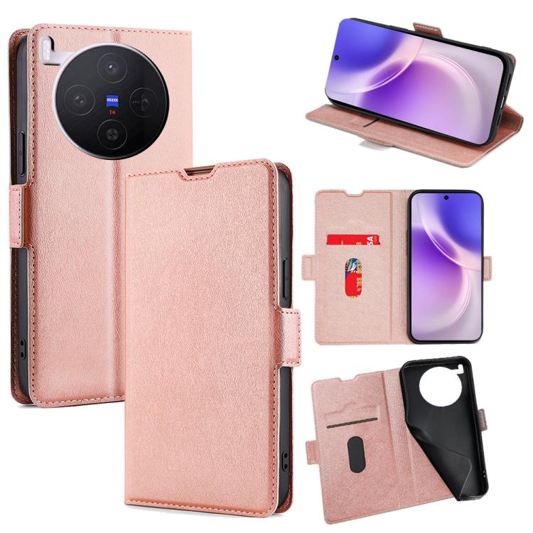 

For vivo X300 5G Ultra-thin Voltage Side Buckle Horizontal Flip Leather Phone Case(Rose Gold)