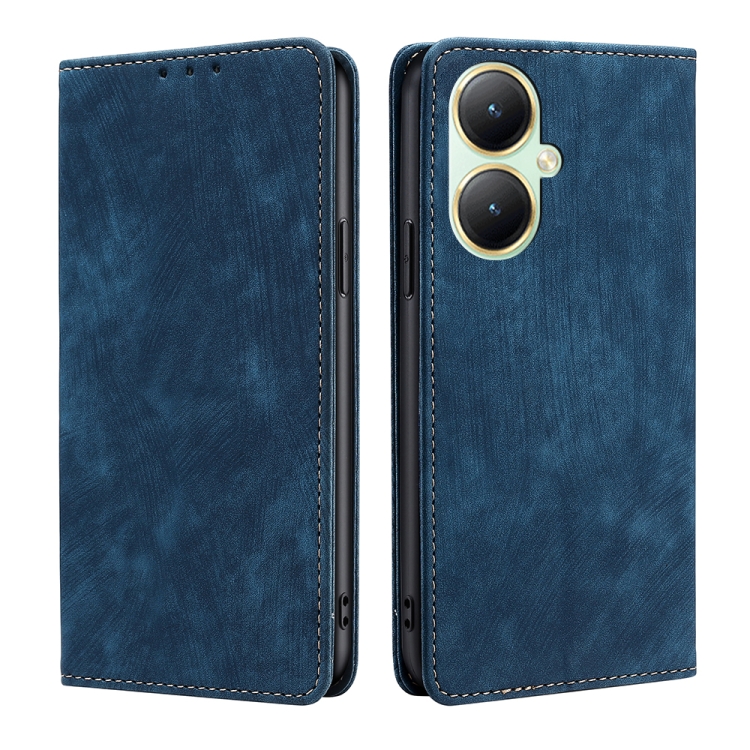 

For vivo Y35+ 5G RFID Anti-theft Brush Magnetic Leather Phone Case(Blue)
