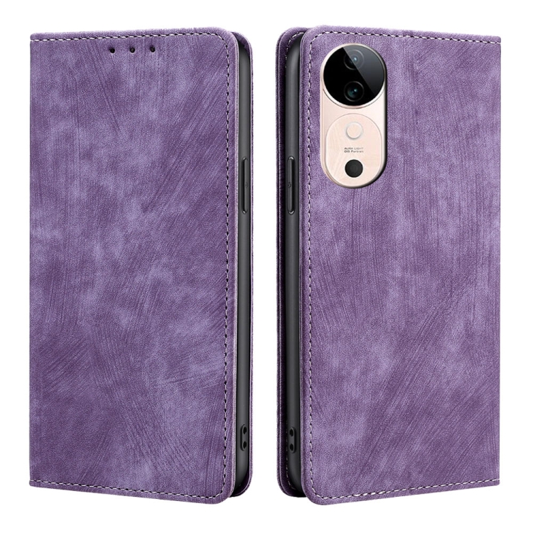 

For vivo S19 RFID Anti-theft Brush Magnetic Leather Phone Case(Purple)