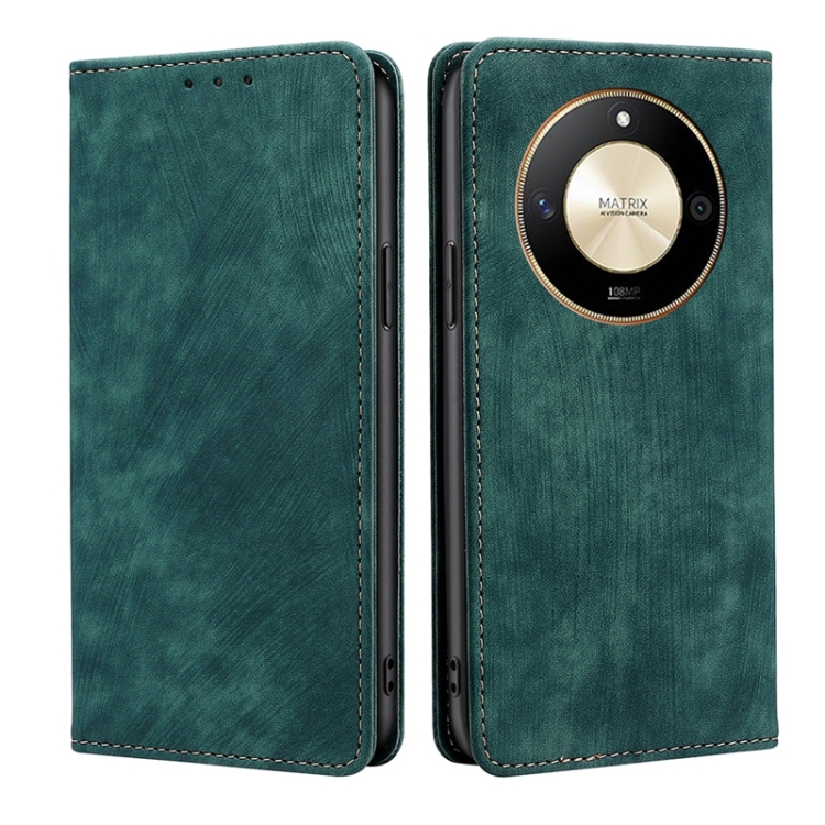 

For Honor X50 5G RFID Anti-theft Brush Magnetic Leather Phone Case(Green)