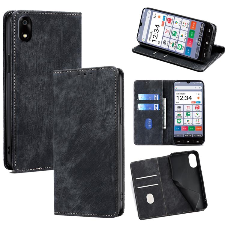 

For ZTE Kantan Sumaho 4 A402ZT RFID Anti-theft Brush Magnetic Leather Phone Case(Black)
