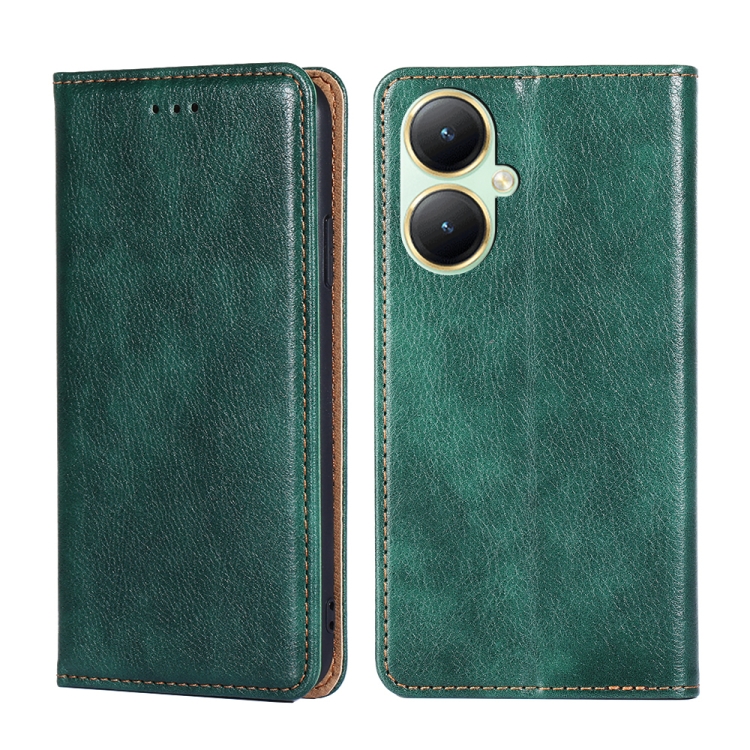 

For vivo Y35+ 5G Gloss Oil Solid Color Magnetic Leather Phone Case(Green)