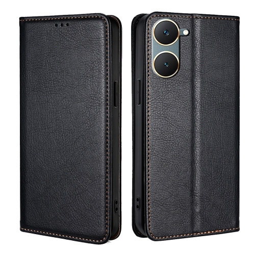 For vivo Y03 4G Gloss Oil Solid Color Magnetic Leather Phone Case(Black)