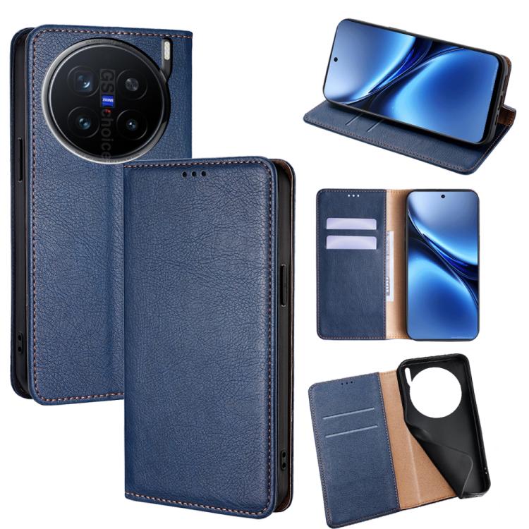 

For vivo X200 Pro 5G Gloss Oil Solid Color Magnetic Leather Phone Case(Blue)