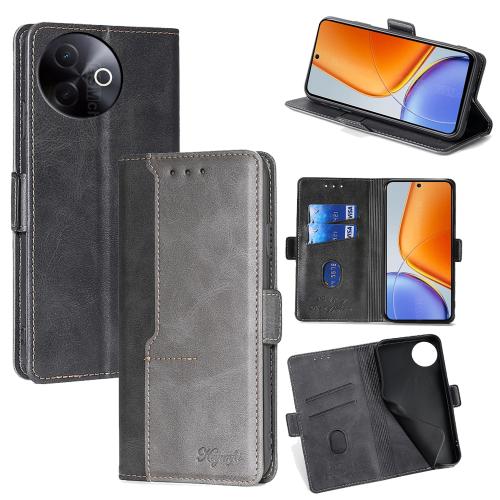 

For vivo Y39 5G Global Contrast Color Side Buckle Leather Phone Case(Black + Grey)