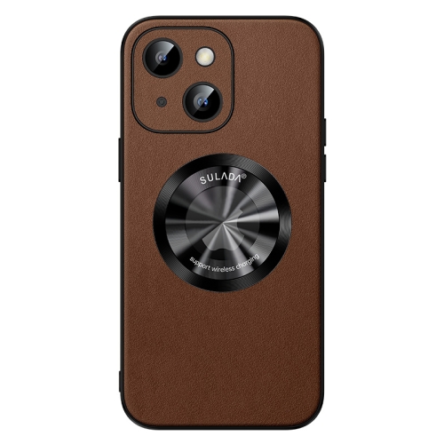 For iPhone 14 Plus SULADA Microfiber Leather MagSafe Magnetic Phone Case(Brown)