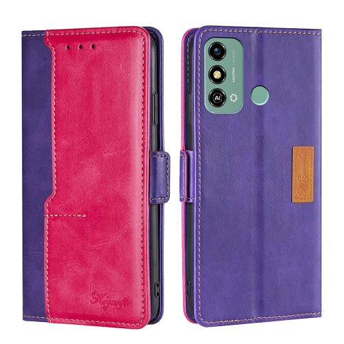

For ZTE Blade A53 4G Contrast Color Side Buckle Leather Phone Case(Purple + Rose Red)