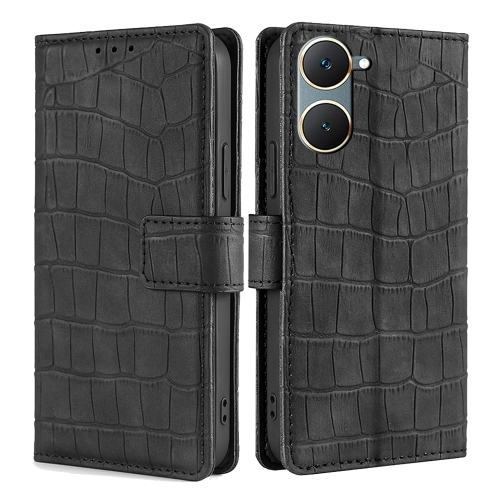 

For vivo Y03 4G Skin Feel Crocodile Magnetic Clasp Leather Phone Case(Black)