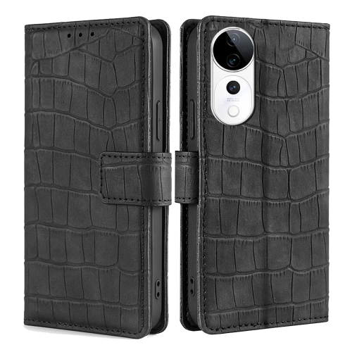 

For vivo S19 Pro Skin Feel Crocodile Magnetic Clasp Leather Phone Case(Black)