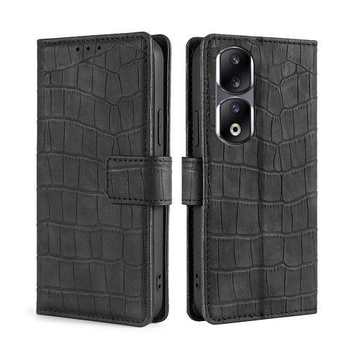 

For Honor 90 Pro 5G Skin Feel Crocodile Magnetic Clasp Leather Phone Case(Black)