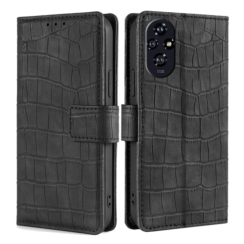 

For Honor 200 5G Skin Feel Crocodile Magnetic Clasp Leather Phone Case(Black)