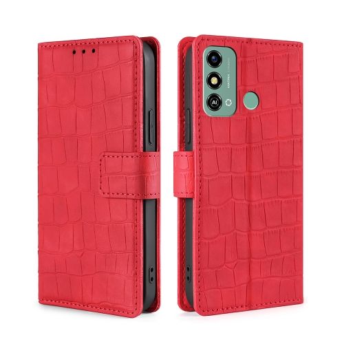 

For ZTE Blade A53 4G Skin Feel Crocodile Magnetic Clasp Leather Phone Case(Red)