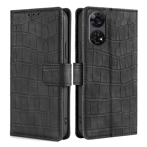 

For ZTE Anshin Family Skin Feel Crocodile Magnetic Clasp Leather Phone Case(Black)