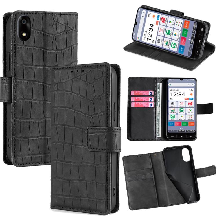 

For ZTE Kantan Sumaho 4 A402ZT Skin Feel Crocodile Magnetic Clasp Leather Phone Case(Black)