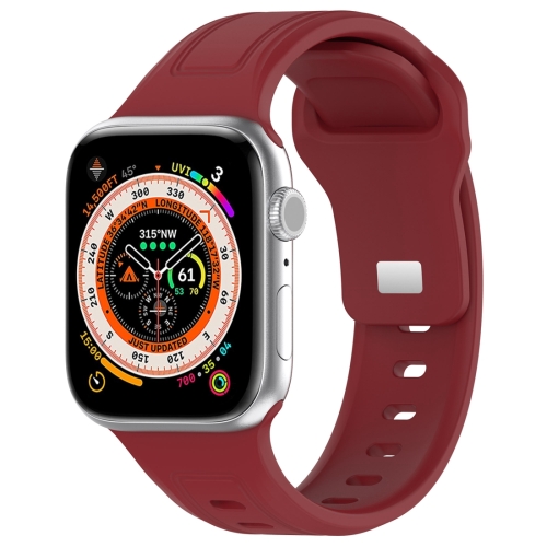 

For Apple Watch 42mm Square Buckle Silicone Watch Band(Wine Red)