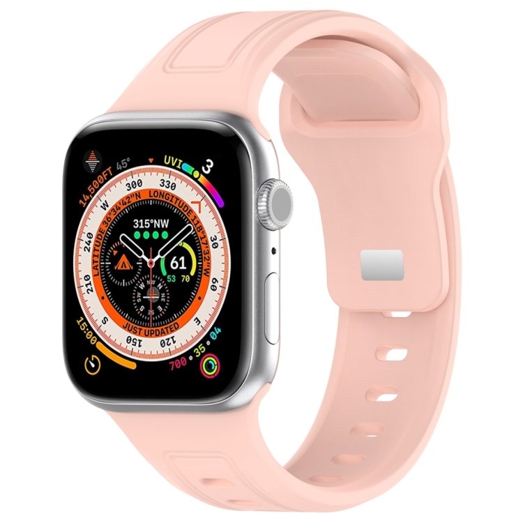 

For Apple Watch 9 45mm Square Buckle Silicone Watch Band(Light Pink)