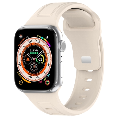 

For Apple Watch 9 41mm Square Buckle Silicone Watch Band(Starlight Color)
