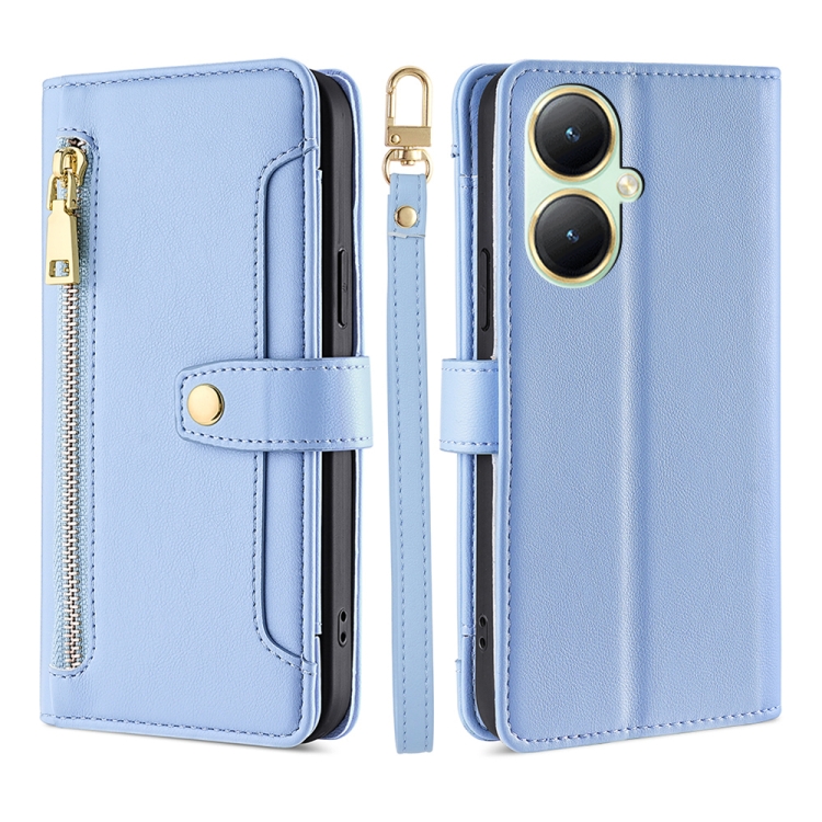 

For vivo Y35+ 5G Lite Sheep Texture Cross-body Zipper Wallet Leather Phone Case(Blue)