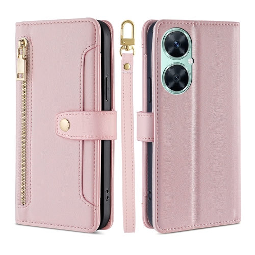 

For Huawei Enjoy 60 Pro / nova 11i Lite Sheep Texture Cross-body Zipper Wallet Leather Phone Case(Pink)