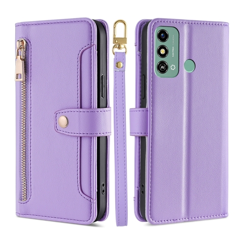 

For ZTE Blade A53 4G Lite Sheep Texture Cross-body Zipper Wallet Leather Phone Case(Purple)