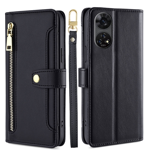 

For ZTE Anshin Family Sheep Texture Cross-body Zipper Wallet Leather Phone Case(Black)