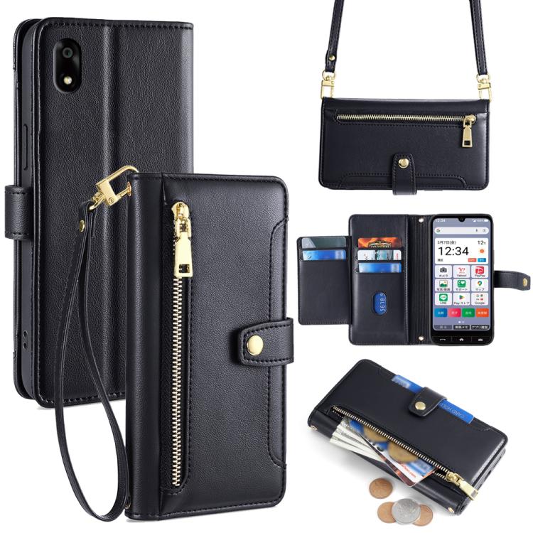 

For ZTE Kantan Sumaho 4 A402ZT Sheep Texture Cross-body Zipper Wallet Leather Phone Case(Black)