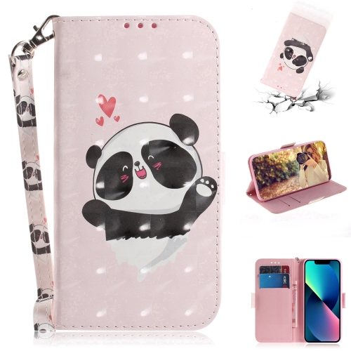 

For iPhone 15 3D Colored Horizontal Flip Leather Phone Case(Heart Panda)